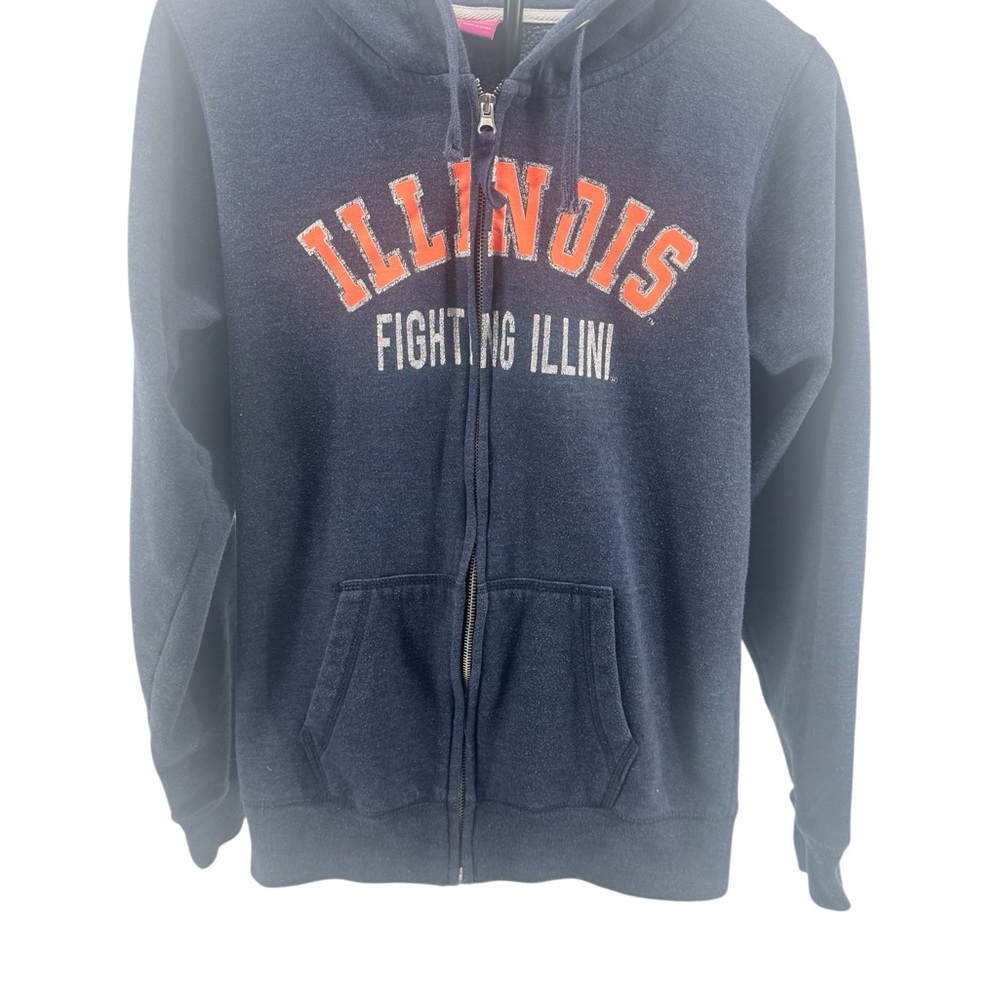 Fighting Illini Women’s Navy Zip-Up Hoodie blinged out I in back size Large - Picture 4 of 7